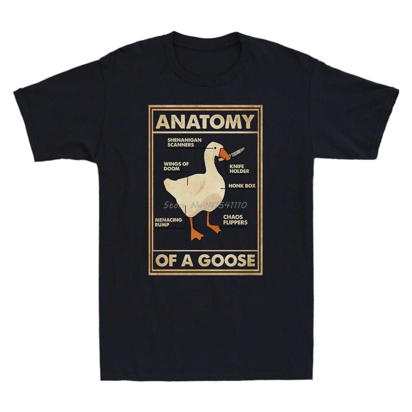 Anatomy Of A Goose Funny Duck Graphic Gaming Gamer Vintage Men's Black T Shirt Harajuku Gothic Men Tshirt Ullzang Streetwear Top