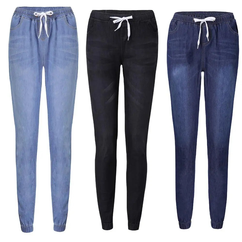 40%HOT Skinny Jeans Women Jogger Pants Plus Size Elastic Drawstring Elastic Waist Slim Stretch Jeans Ladies Pencil Pants