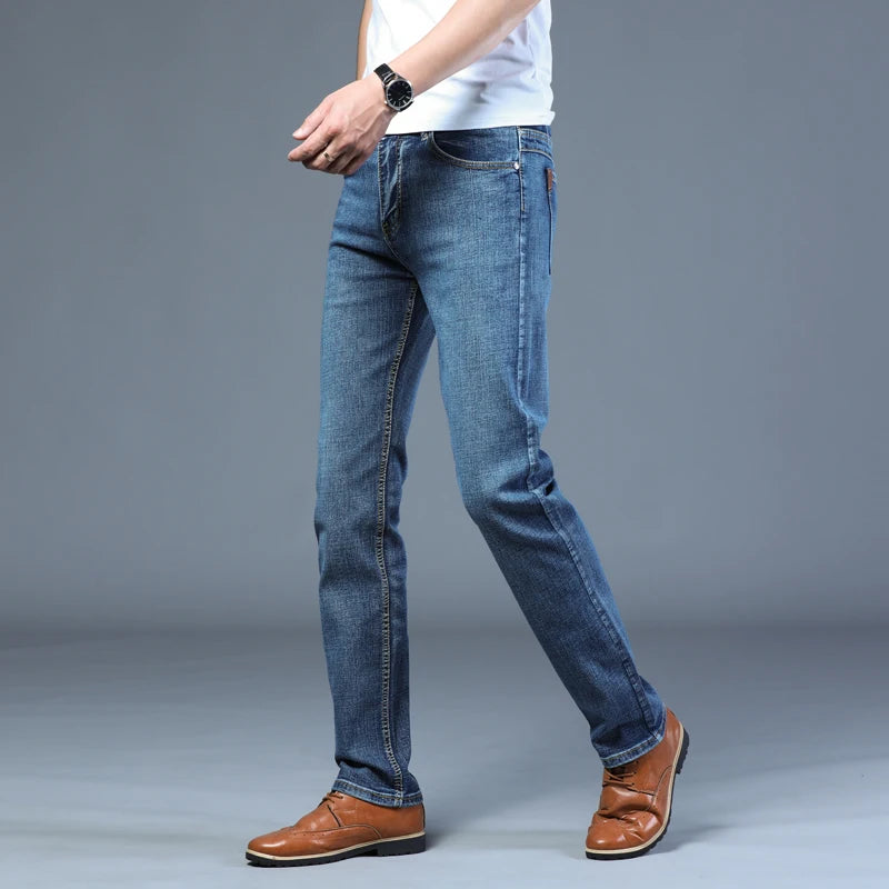 Spring Autumn 2022 Men's Smart Jeans Business Fashion Straight Regular Blue Stretch Denim Trousers Classic Men Plus Size 28-40