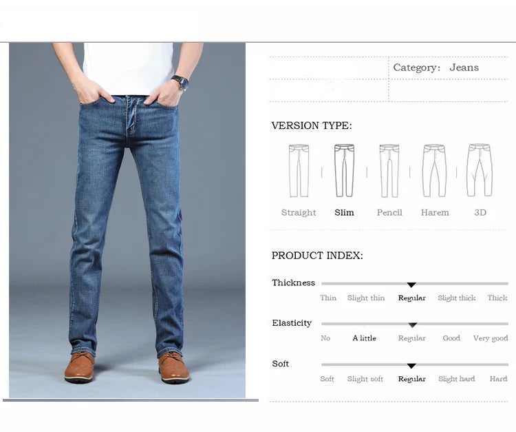 Spring Autumn 2022 Men's Smart Jeans Business Fashion Straight Regular Blue Stretch Denim Trousers Classic Men Plus Size 28-40