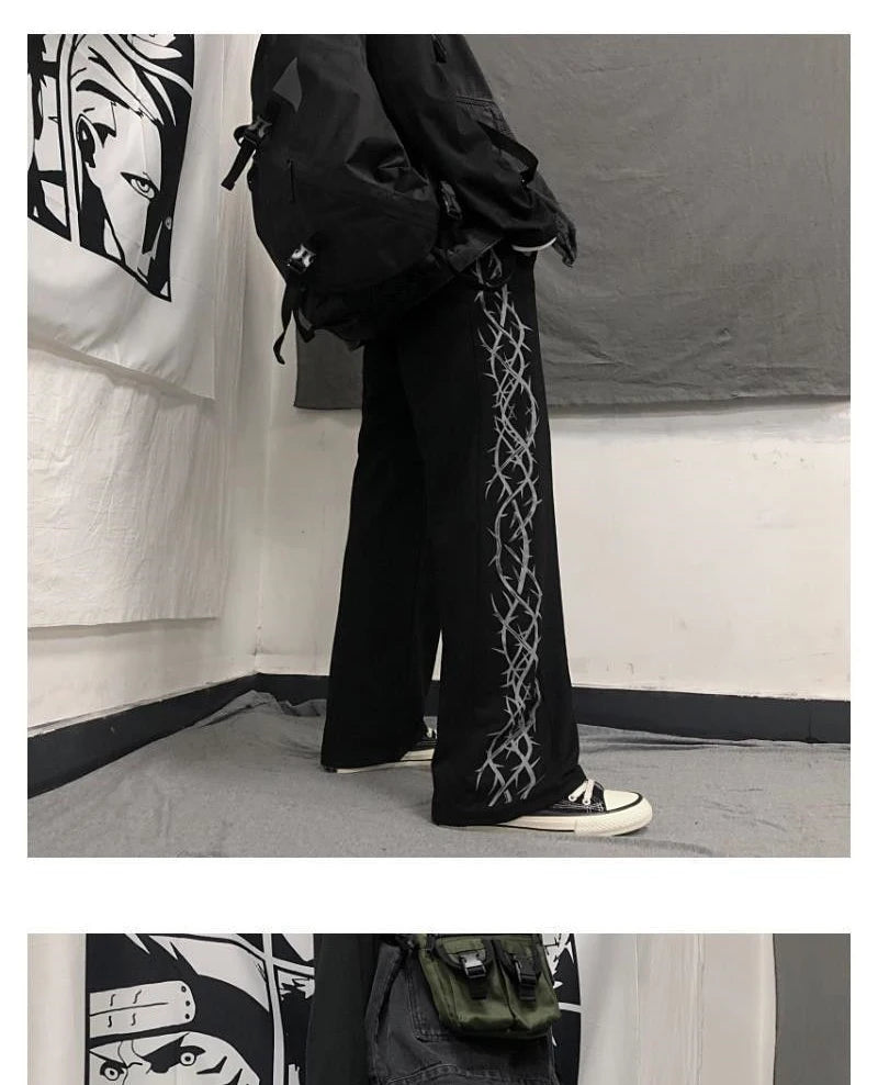 Japanese Y2k Oversize Wide Sweatpants Men Streetwear Print Casual Track Pants Male Sport Straight Trousers