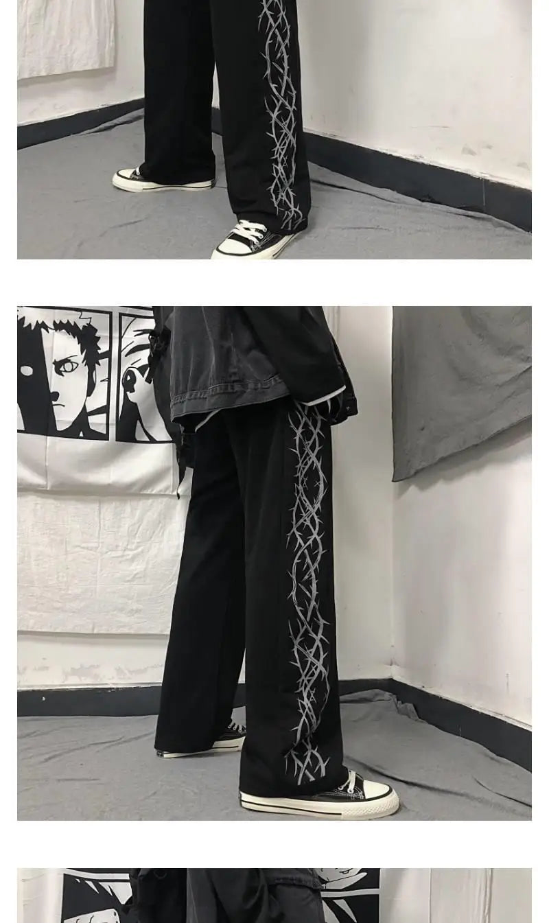 Japanese Y2k Oversize Wide Sweatpants Men Streetwear Print Casual Track Pants Male Sport Straight Trousers