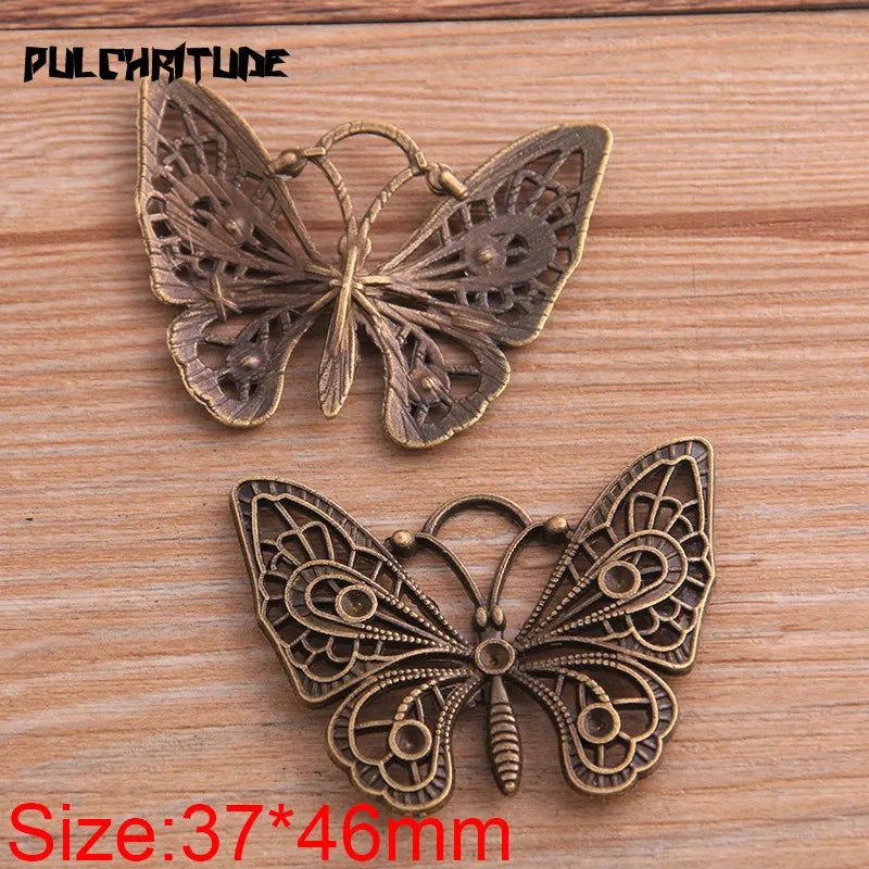 4PCS 37*46mm New Product Two Color Big Butterfly Charms Animal Pendant Jewelry Metal Alloy Jewelry Marking