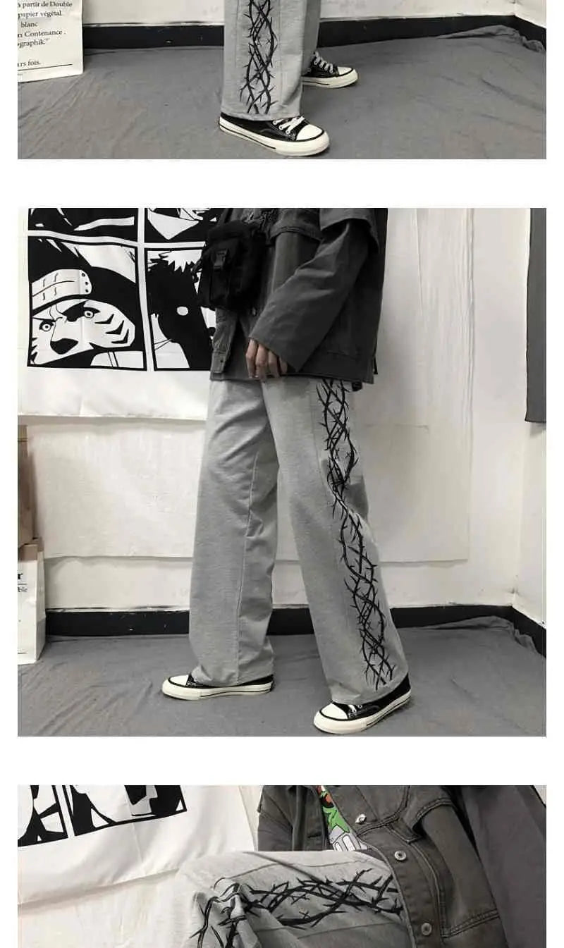 Japanese Y2k Oversize Wide Sweatpants Men Streetwear Print Casual Track Pants Male Sport Straight Trousers