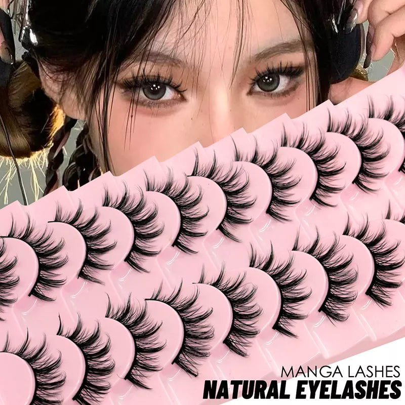 GROINNEYA 5/10 Pairs Natural False Eyelashes Manga Lashes 3d Faux Mink Lashes Soft Winged Natural Realistic Eyelash Extension