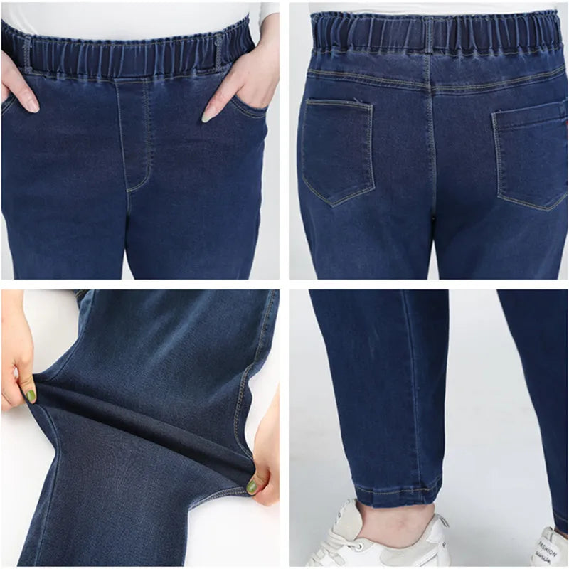 High Quality 130KG Lady Jeans 9XL Stretched Black Elastic Women Loose Trousers Plus Size Female Fit 8XL 6XL Girl Denim Pants