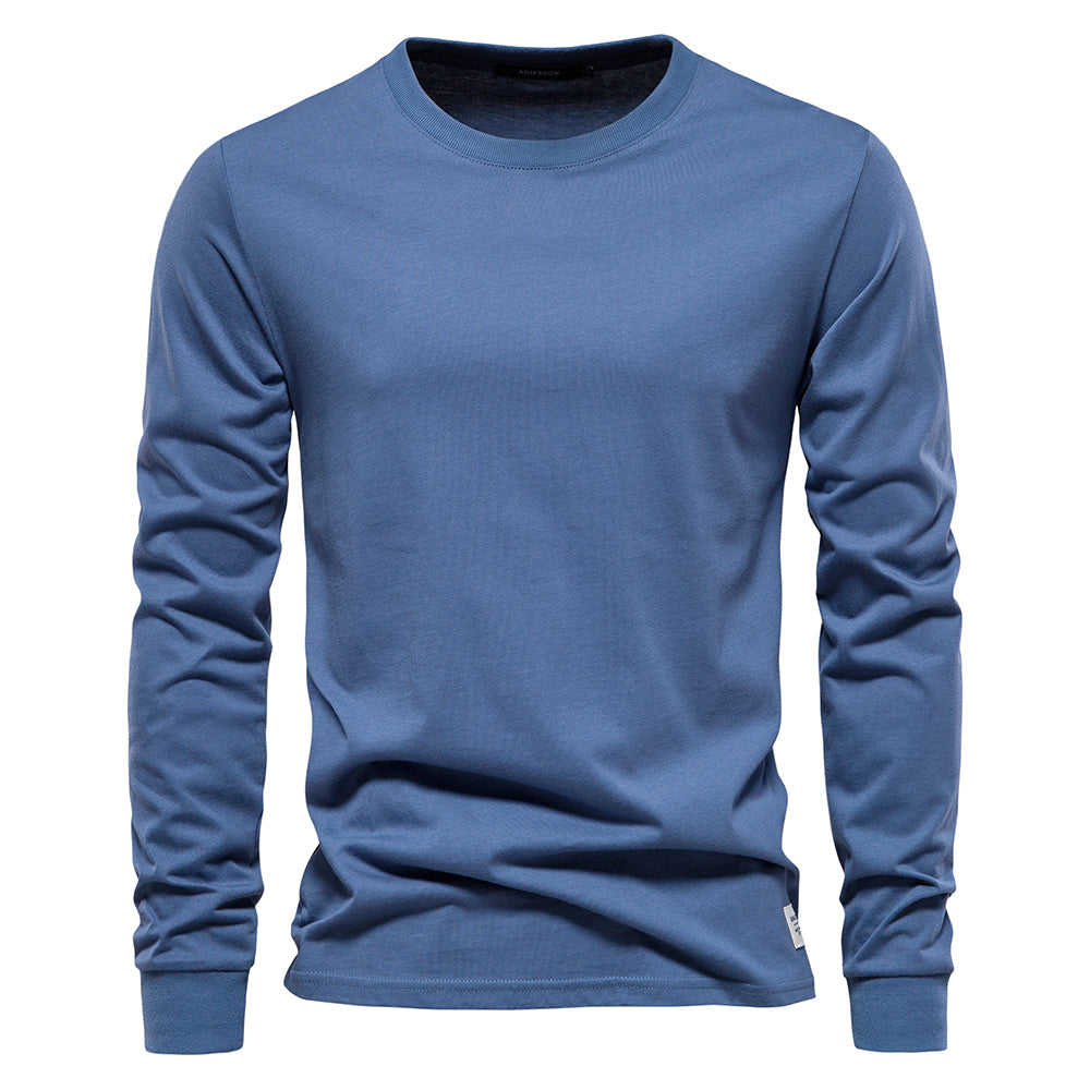 AIOPESON Solid Color Cotton T Shirt Men Casual O-neck Long Sleeved Mens Tshirts Spring Autumn High Quality Basic T-shirt Male