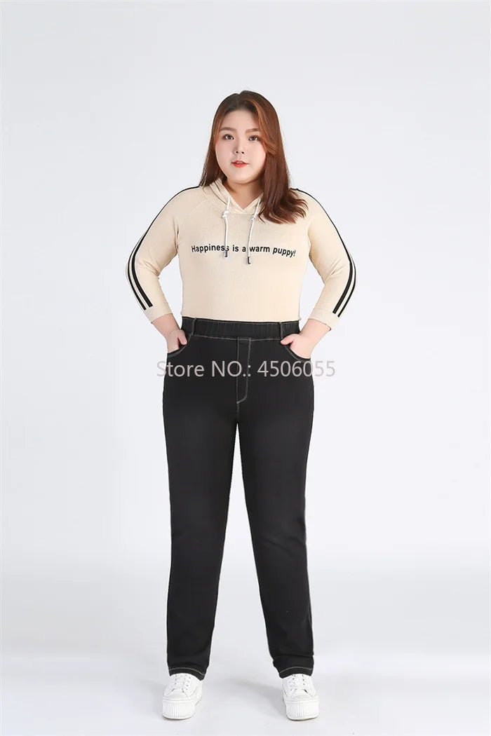 High Quality 130KG Lady Jeans 9XL Stretched Black Elastic Women Loose Trousers Plus Size Female Fit 8XL 6XL Girl Denim Pants