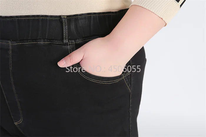 High Quality 130KG Lady Jeans 9XL Stretched Black Elastic Women Loose Trousers Plus Size Female Fit 8XL 6XL Girl Denim Pants