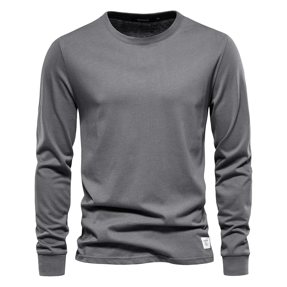 AIOPESON Solid Color Cotton T Shirt Men Casual O-neck Long Sleeved Mens Tshirts Spring Autumn High Quality Basic T-shirt Male