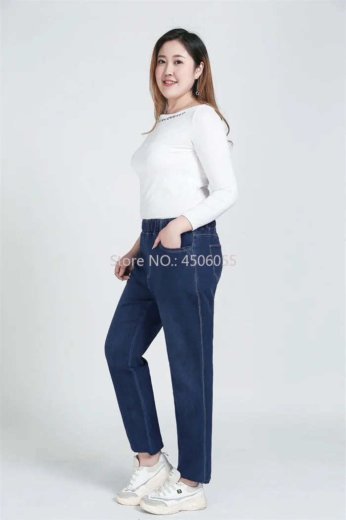 High Quality 130KG Lady Jeans 9XL Stretched Black Elastic Women Loose Trousers Plus Size Female Fit 8XL 6XL Girl Denim Pants