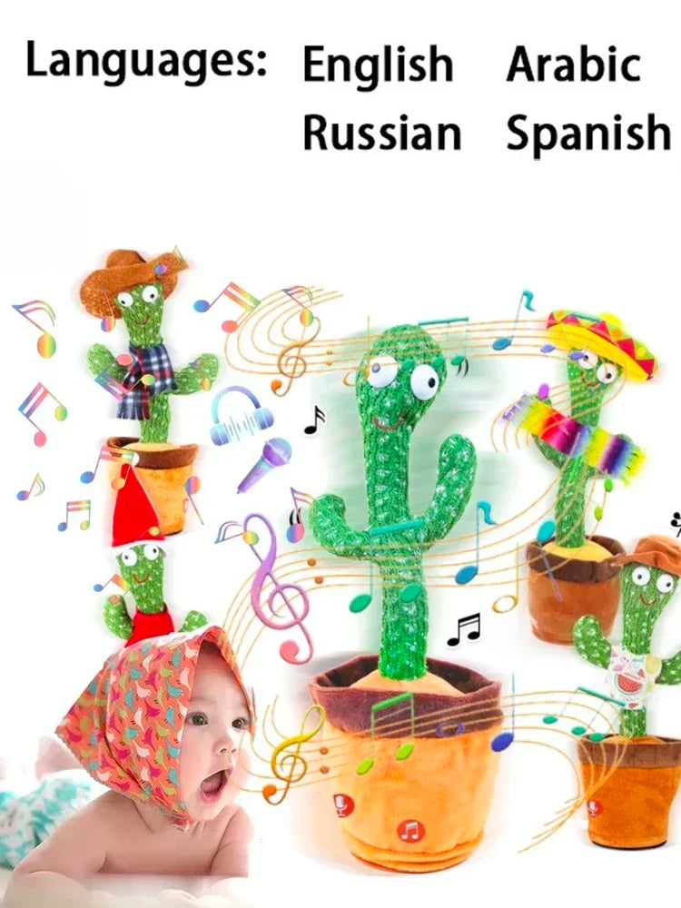 A talking cactus toy that can be charged, recorded, and repeated. Suitable for Spanish, English, and Arabic  voice changer