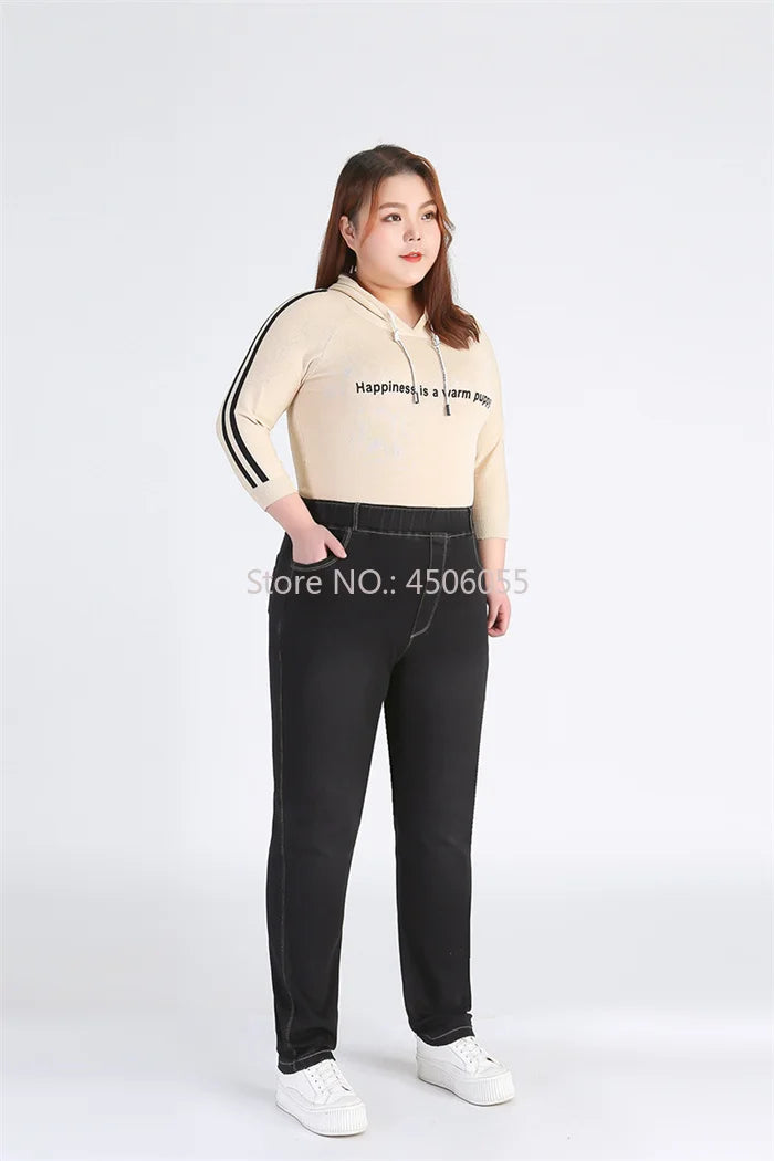 High Quality 130KG Lady Jeans 9XL Stretched Black Elastic Women Loose Trousers Plus Size Female Fit 8XL 6XL Girl Denim Pants