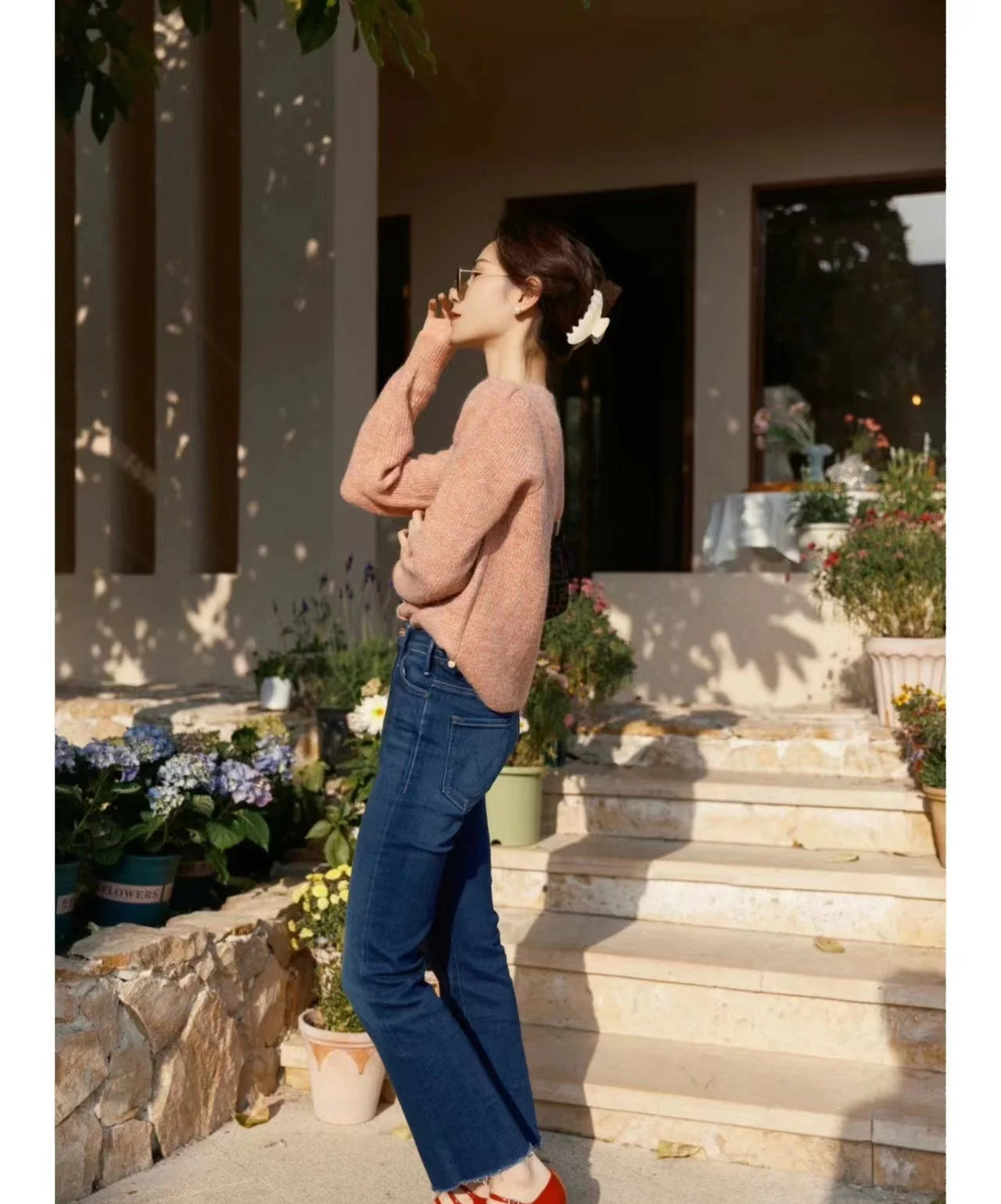 Women Fashion Denim Pants High waisted Elastic Micro Flared Cropped Blue Stretch Jeans Streetwear