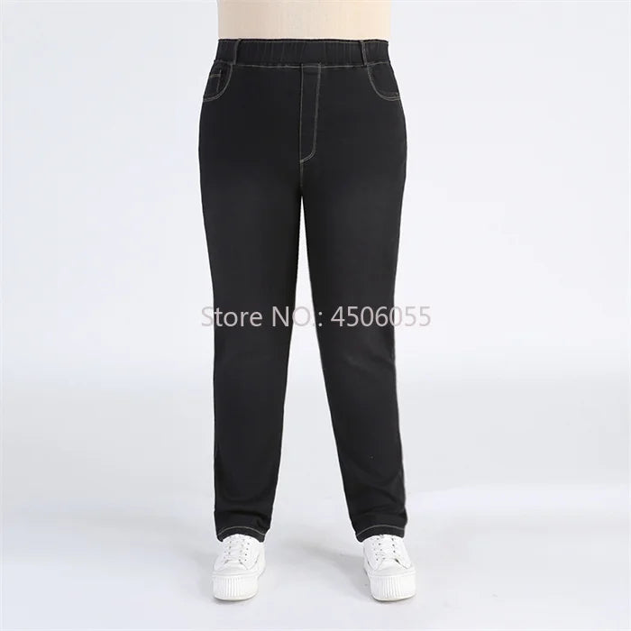 High Quality 130KG Lady Jeans 9XL Stretched Black Elastic Women Loose Trousers Plus Size Female Fit 8XL 6XL Girl Denim Pants