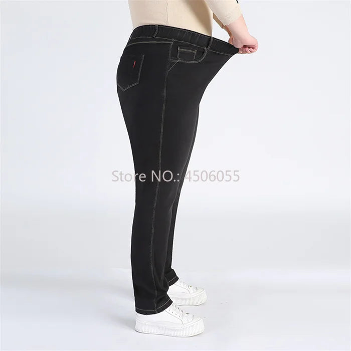 High Quality 130KG Lady Jeans 9XL Stretched Black Elastic Women Loose Trousers Plus Size Female Fit 8XL 6XL Girl Denim Pants