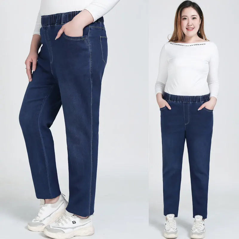 High Quality 130KG Lady Jeans 9XL Stretched Black Elastic Women Loose Trousers Plus Size Female Fit 8XL 6XL Girl Denim Pants