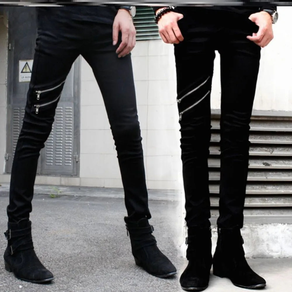 Casual Zipper Designer Men's Jeans Denim Pants 2024 Spring and Autumn Korean New Trendy Black Slim Elastic Pencil Trousers Male