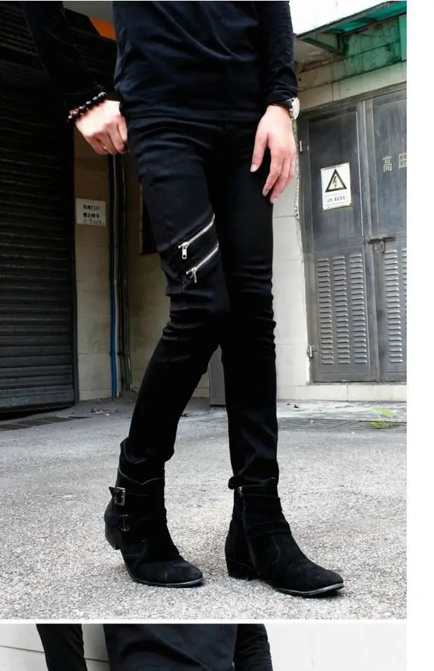 Casual Zipper Designer Men's Jeans Denim Pants 2024 Spring and Autumn Korean New Trendy Black Slim Elastic Pencil Trousers Male