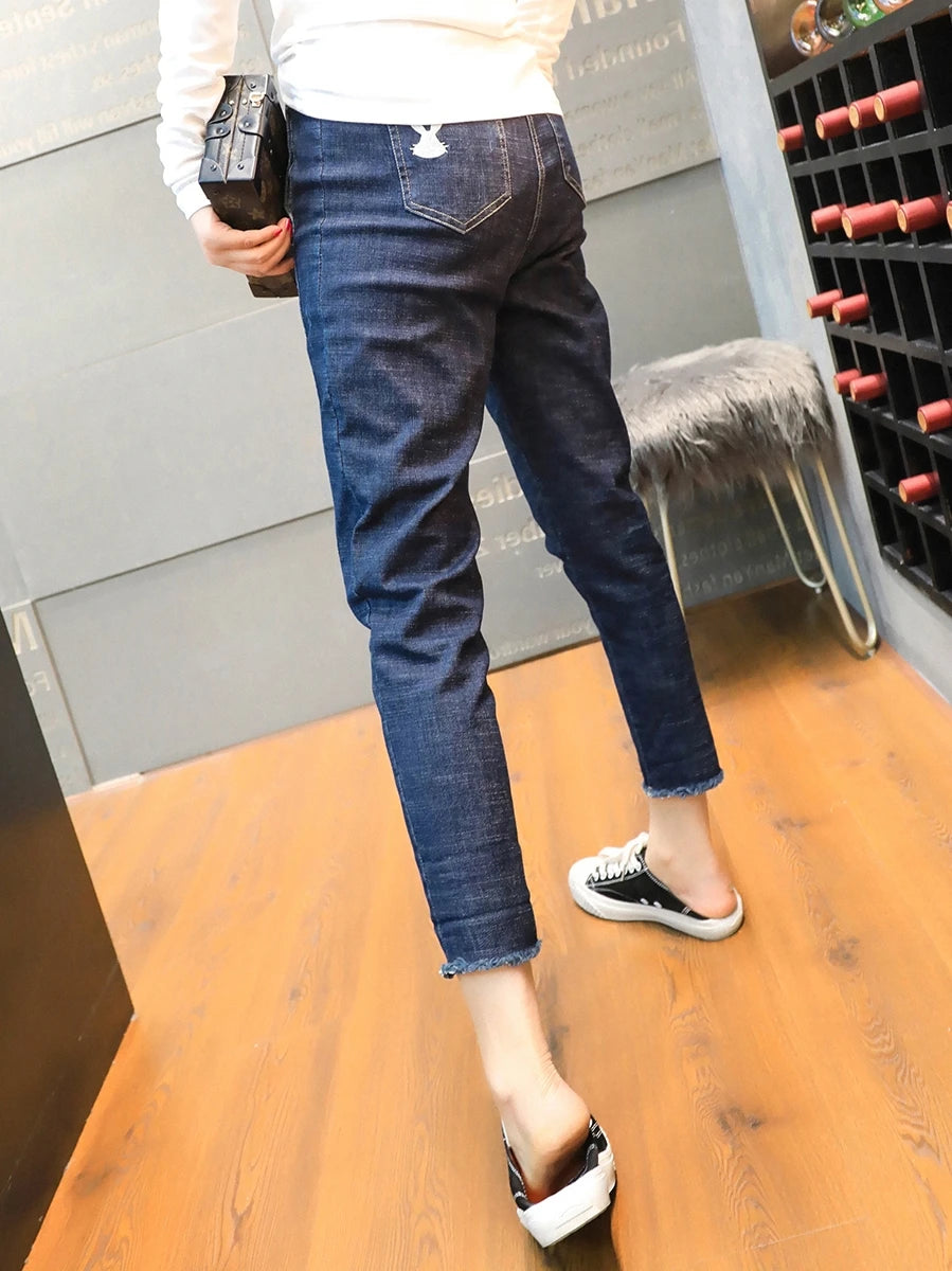 Y2k2023 New Summer Thin High-waisted Jeans Female Small Nine-point Daddy Pants Show Thin Haren Pants Tide