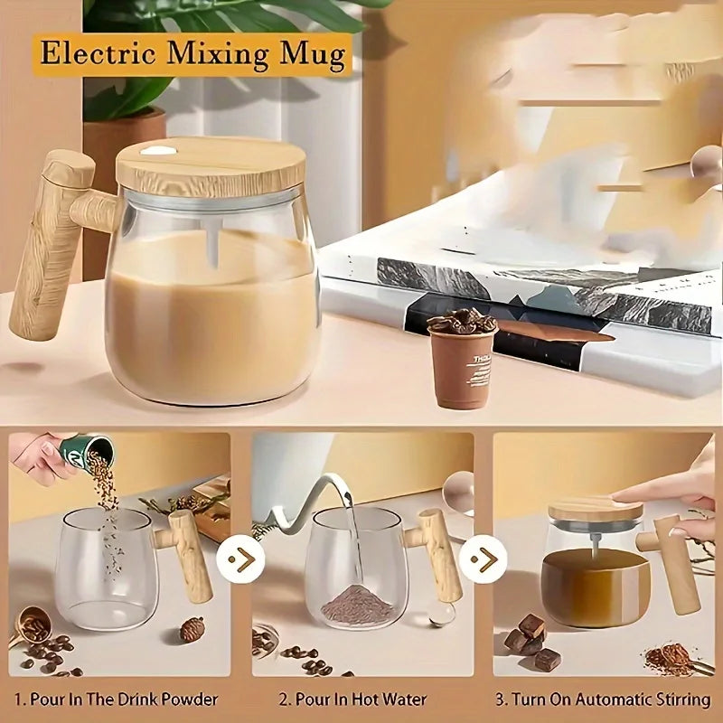 1pc 13.53oz Electric Mixing Cup Self Stirring Coffee Mug High Borosilicate Glass Coffee Cup Home Office Travel Cup For Coffee