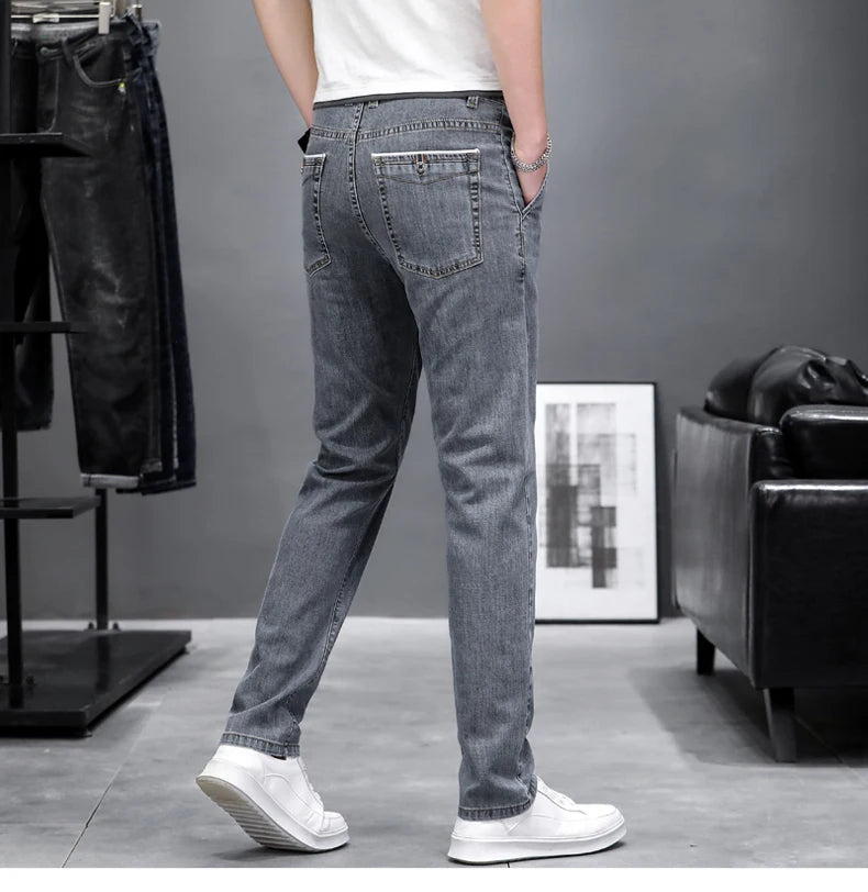 2023 new arrivals men's summer thin jeans Men's Light Color Slim Fit Straight Leg Jeans  Youth fashion casual all-match trousers