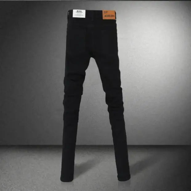 Casual Zipper Designer Men's Jeans Denim Pants 2024 Spring and Autumn Korean New Trendy Black Slim Elastic Pencil Trousers Male