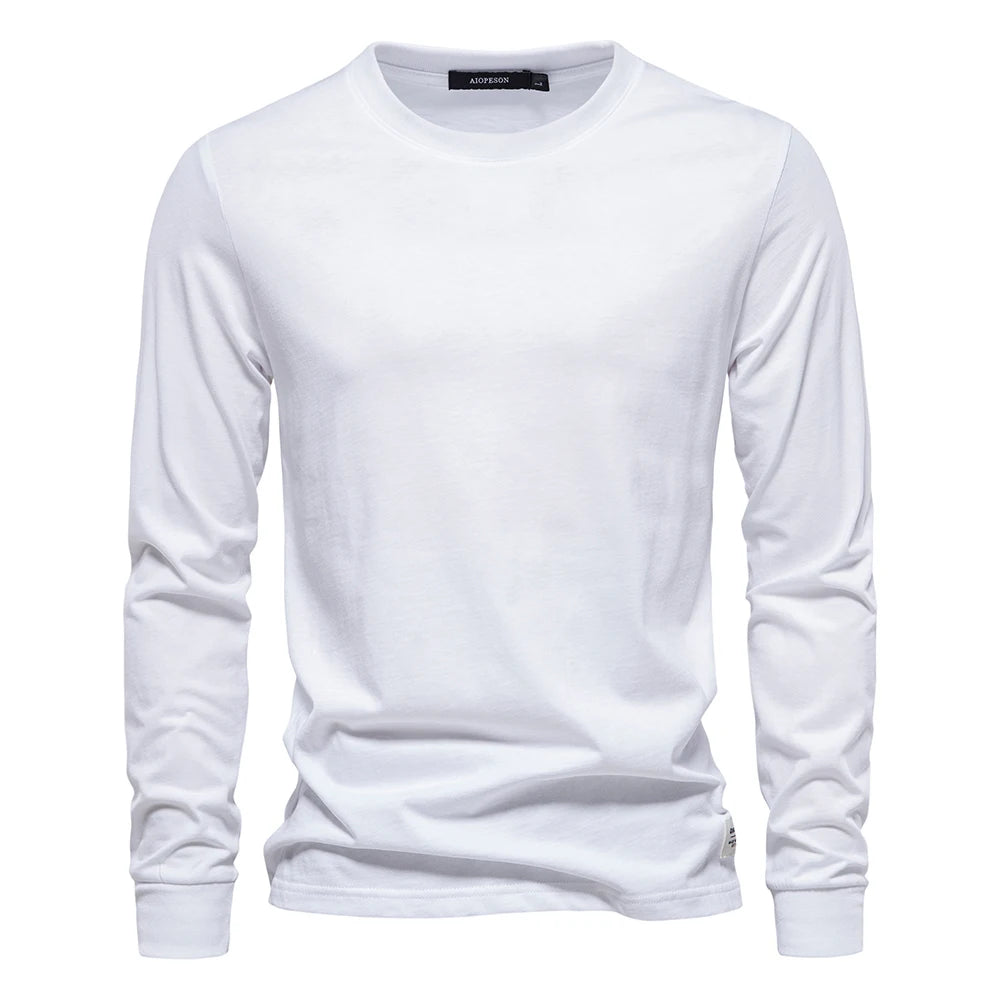 AIOPESON Solid Color Cotton T Shirt Men Casual O-neck Long Sleeved Mens Tshirts Spring Autumn High Quality Basic T-shirt Male