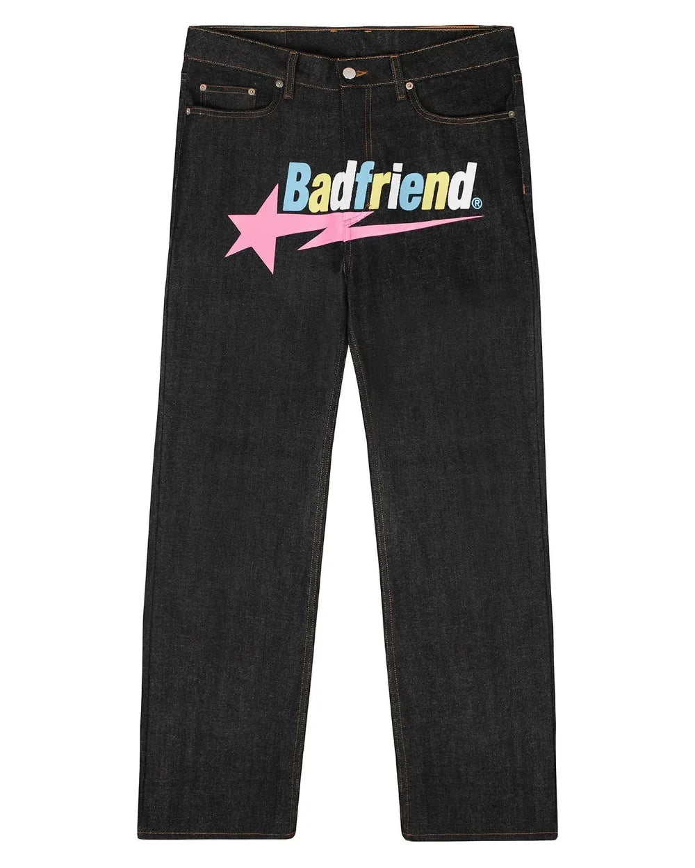 Y2k Jeans Badfriend Letter Printing Pants Hip Hop  Baggy Black Denim Pants New Harajuku Punk Rock Wide Leg Trousers Streetwear