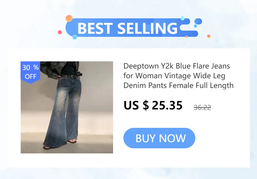 Deeptown Light Blue Low Waist Jeans Woman Streetwear American Vintage Denim Pants Female Casual Washed Straight Pantalons Mujer