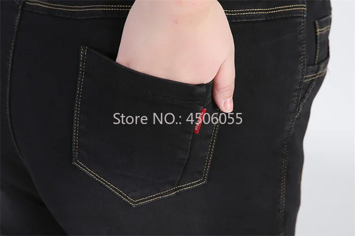 High Quality 130KG Lady Jeans 9XL Stretched Black Elastic Women Loose Trousers Plus Size Female Fit 8XL 6XL Girl Denim Pants