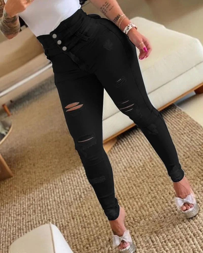 Pencil Pants Jeans Women Pencil Pants Bodycon High Waist Casual Long Pant Sheath Denim Trousers Tie Y2k Trouser Spring 2024