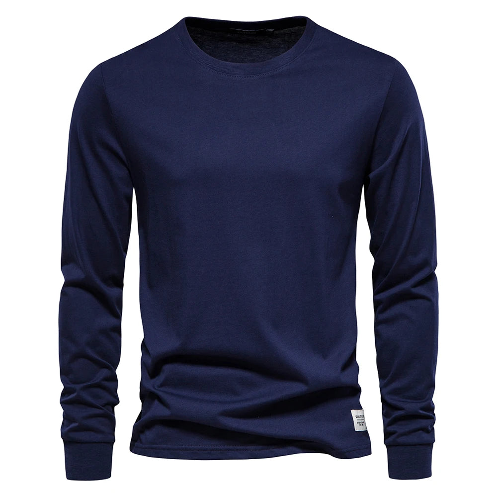 AIOPESON Solid Color Cotton T Shirt Men Casual O-neck Long Sleeved Mens Tshirts Spring Autumn High Quality Basic T-shirt Male