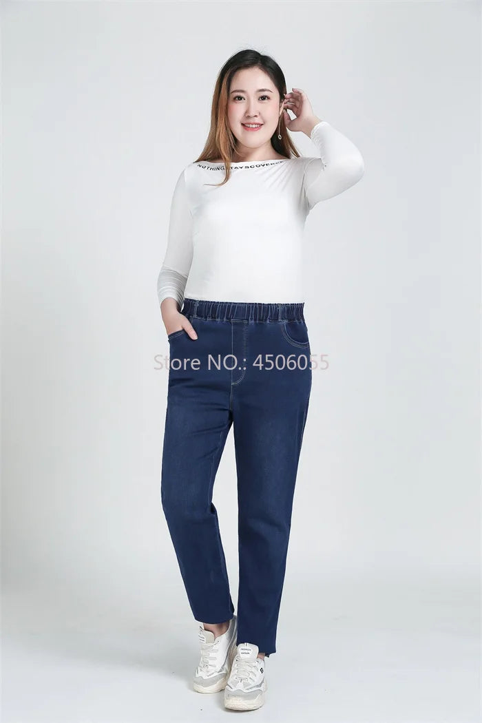 High Quality 130KG Lady Jeans 9XL Stretched Black Elastic Women Loose Trousers Plus Size Female Fit 8XL 6XL Girl Denim Pants