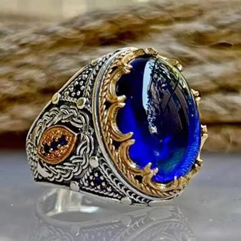 New Product Sells European and American Retro Pattern Rings, Ancient Dual Color Geometric Rings, Exquisite Men's Jewelry Rings