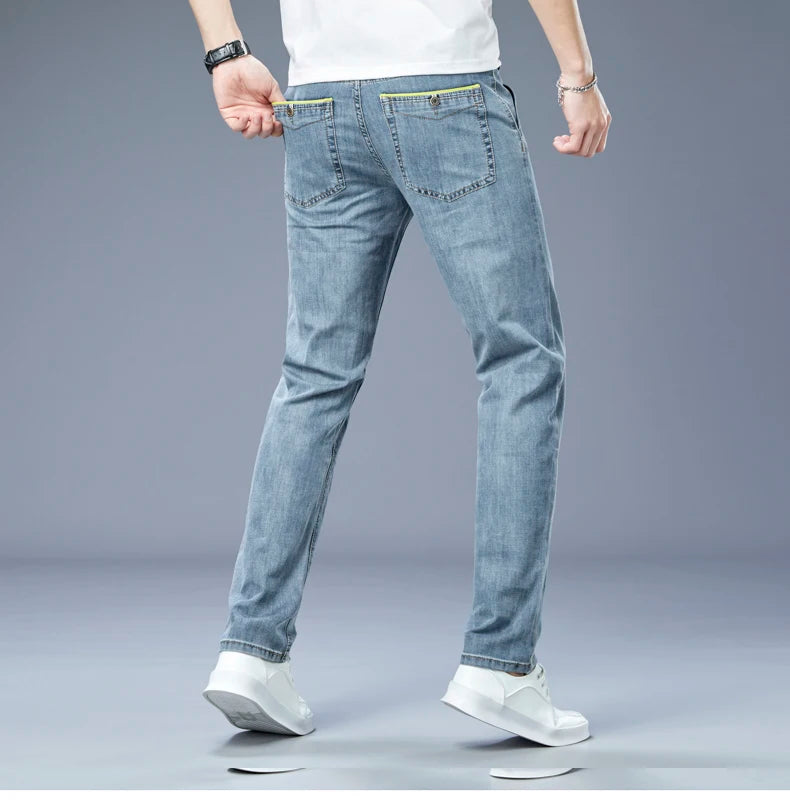 2023 new arrivals men's summer thin jeans Men's Light Color Slim Fit Straight Leg Jeans  Youth fashion casual all-match trousers