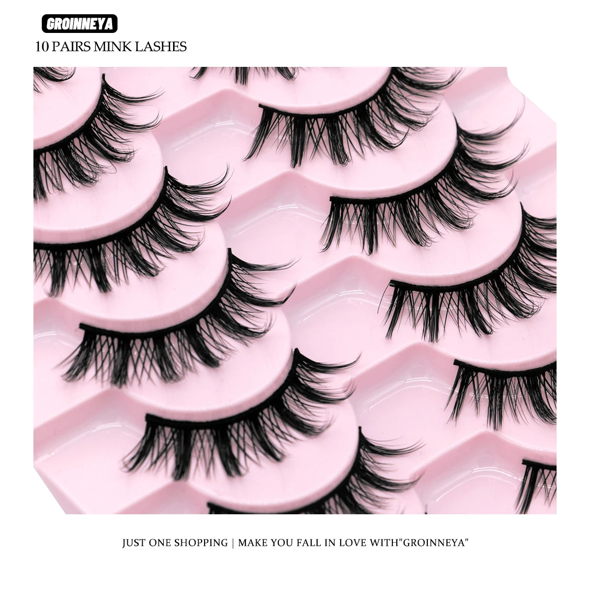 GROINNEYA 5/10 Pairs Natural False Eyelashes Manga Lashes 3d Faux Mink Lashes Soft Winged Natural Realistic Eyelash Extension