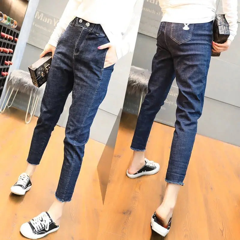 Y2k2023 New Summer Thin High-waisted Jeans Female Small Nine-point Daddy Pants Show Thin Haren Pants Tide