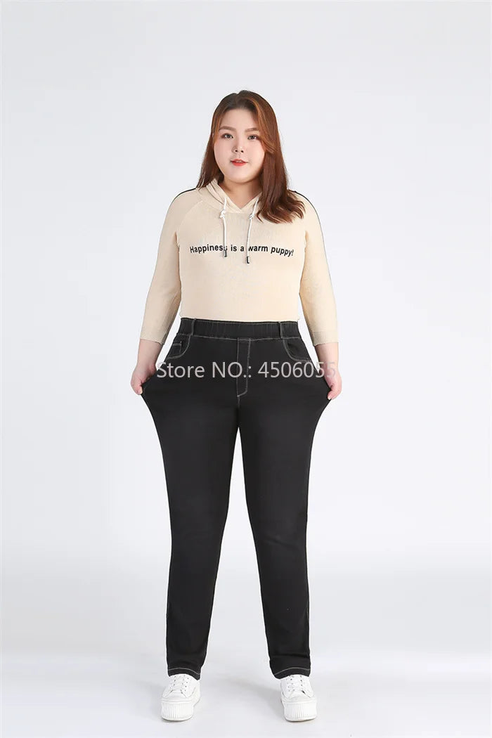 High Quality 130KG Lady Jeans 9XL Stretched Black Elastic Women Loose Trousers Plus Size Female Fit 8XL 6XL Girl Denim Pants