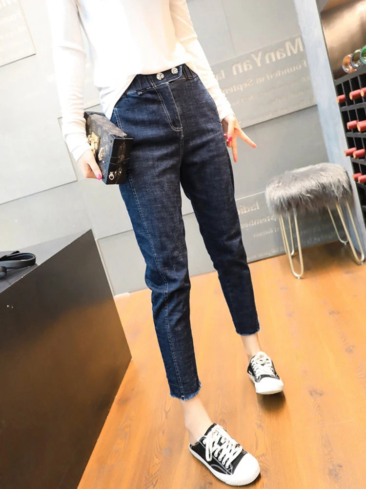 Y2k2023 New Summer Thin High-waisted Jeans Female Small Nine-point Daddy Pants Show Thin Haren Pants Tide