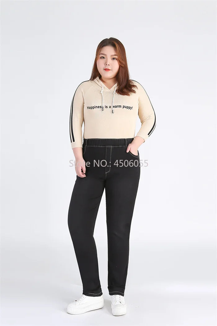 High Quality 130KG Lady Jeans 9XL Stretched Black Elastic Women Loose Trousers Plus Size Female Fit 8XL 6XL Girl Denim Pants