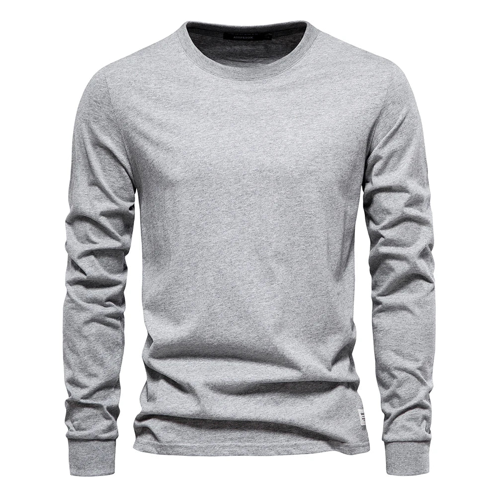 AIOPESON Solid Color Cotton T Shirt Men Casual O-neck Long Sleeved Mens Tshirts Spring Autumn High Quality Basic T-shirt Male