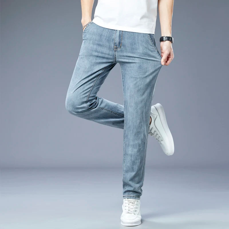 2023 new arrivals men's summer thin jeans Men's Light Color Slim Fit Straight Leg Jeans  Youth fashion casual all-match trousers