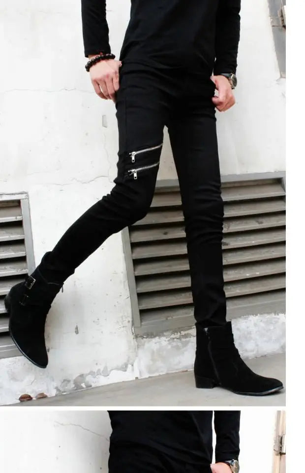 Casual Zipper Designer Men's Jeans Denim Pants 2024 Spring and Autumn Korean New Trendy Black Slim Elastic Pencil Trousers Male