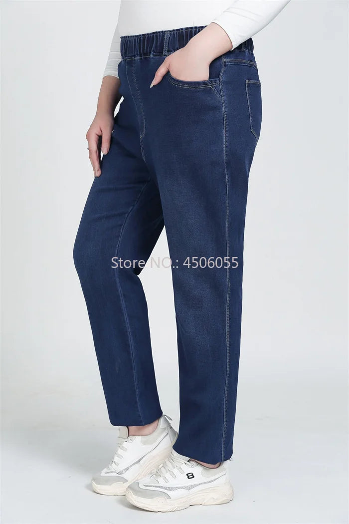 High Quality 130KG Lady Jeans 9XL Stretched Black Elastic Women Loose Trousers Plus Size Female Fit 8XL 6XL Girl Denim Pants