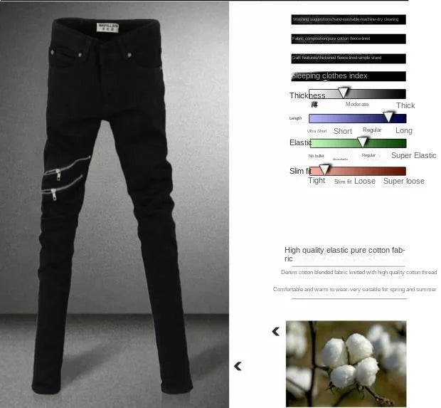 Casual Zipper Designer Men's Jeans Denim Pants 2024 Spring and Autumn Korean New Trendy Black Slim Elastic Pencil Trousers Male