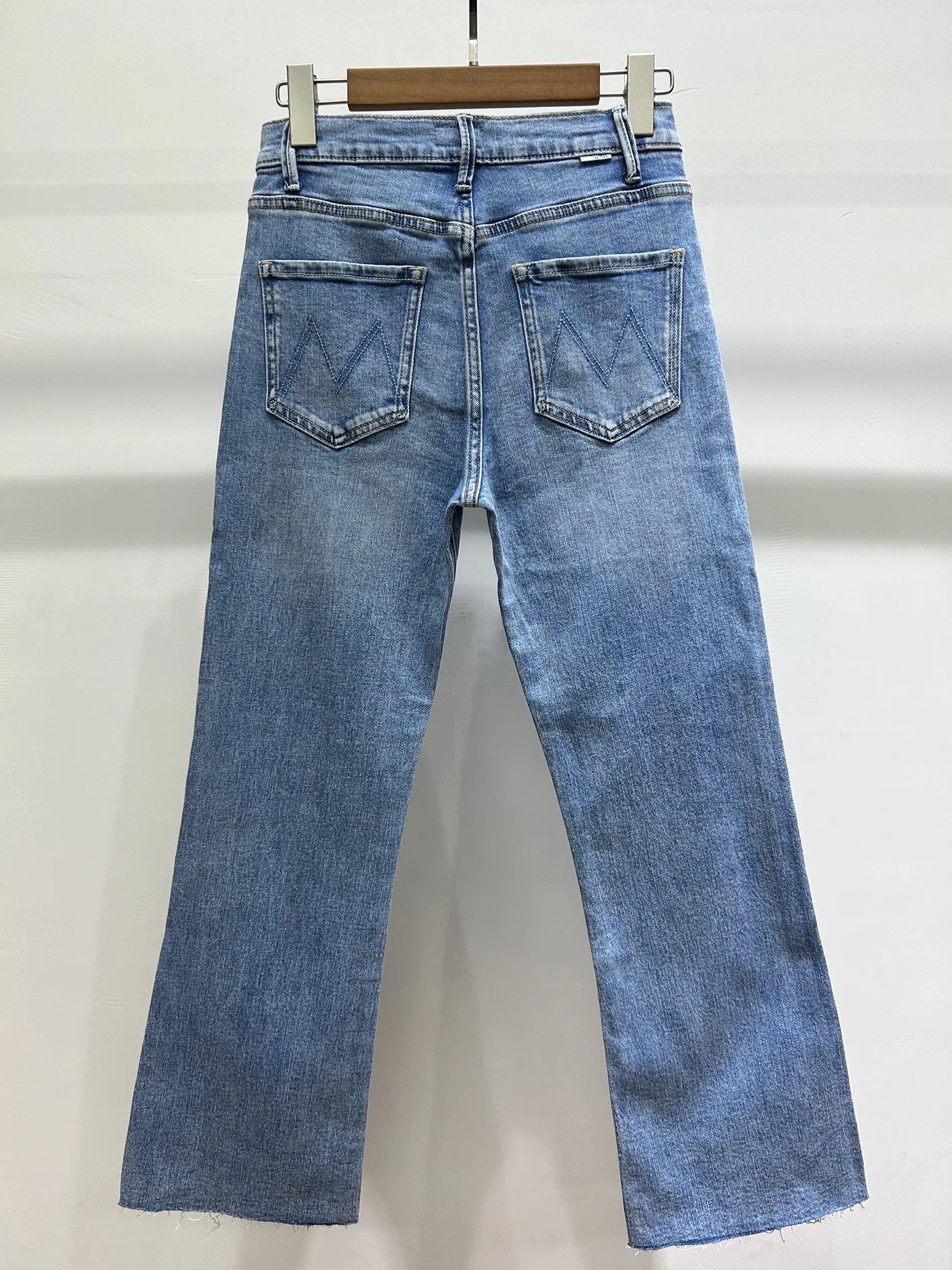 Women Fashion Denim Pants High waisted Elastic Micro Flared Cropped Blue Stretch Jeans Streetwear