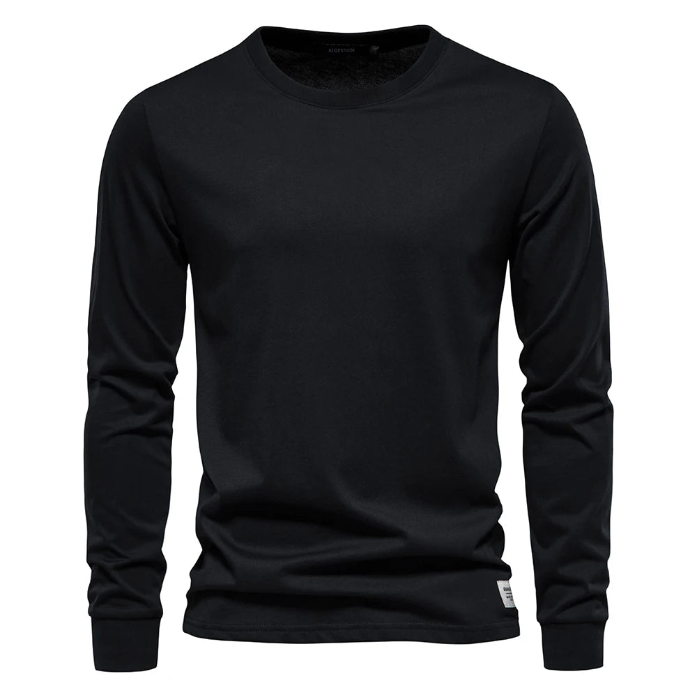 AIOPESON Solid Color Cotton T Shirt Men Casual O-neck Long Sleeved Mens Tshirts Spring Autumn High Quality Basic T-shirt Male