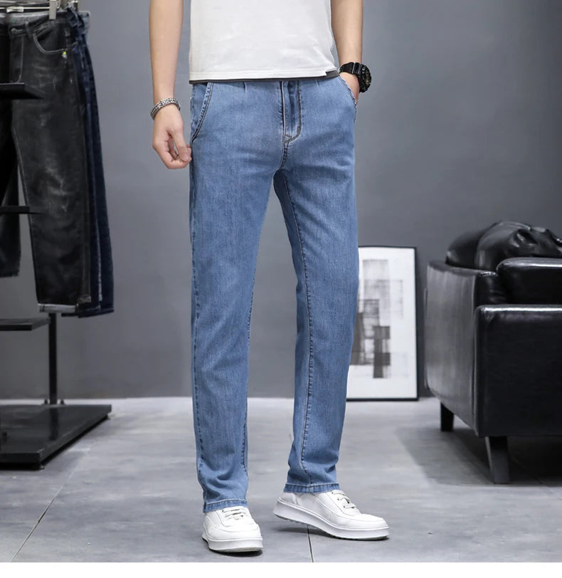 2023 new arrivals men's summer thin jeans Men's Light Color Slim Fit Straight Leg Jeans  Youth fashion casual all-match trousers