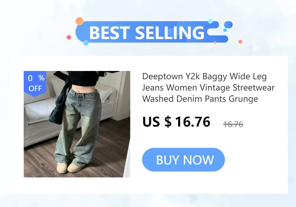 Deeptown Light Blue Low Waist Jeans Woman Streetwear American Vintage Denim Pants Female Casual Washed Straight Pantalons Mujer